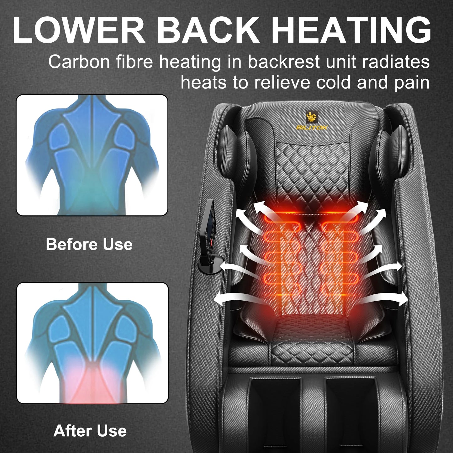 Massage Chair Recliner Neck Massager with Zero Gravity Heating and Bluetooth Functions (Black)