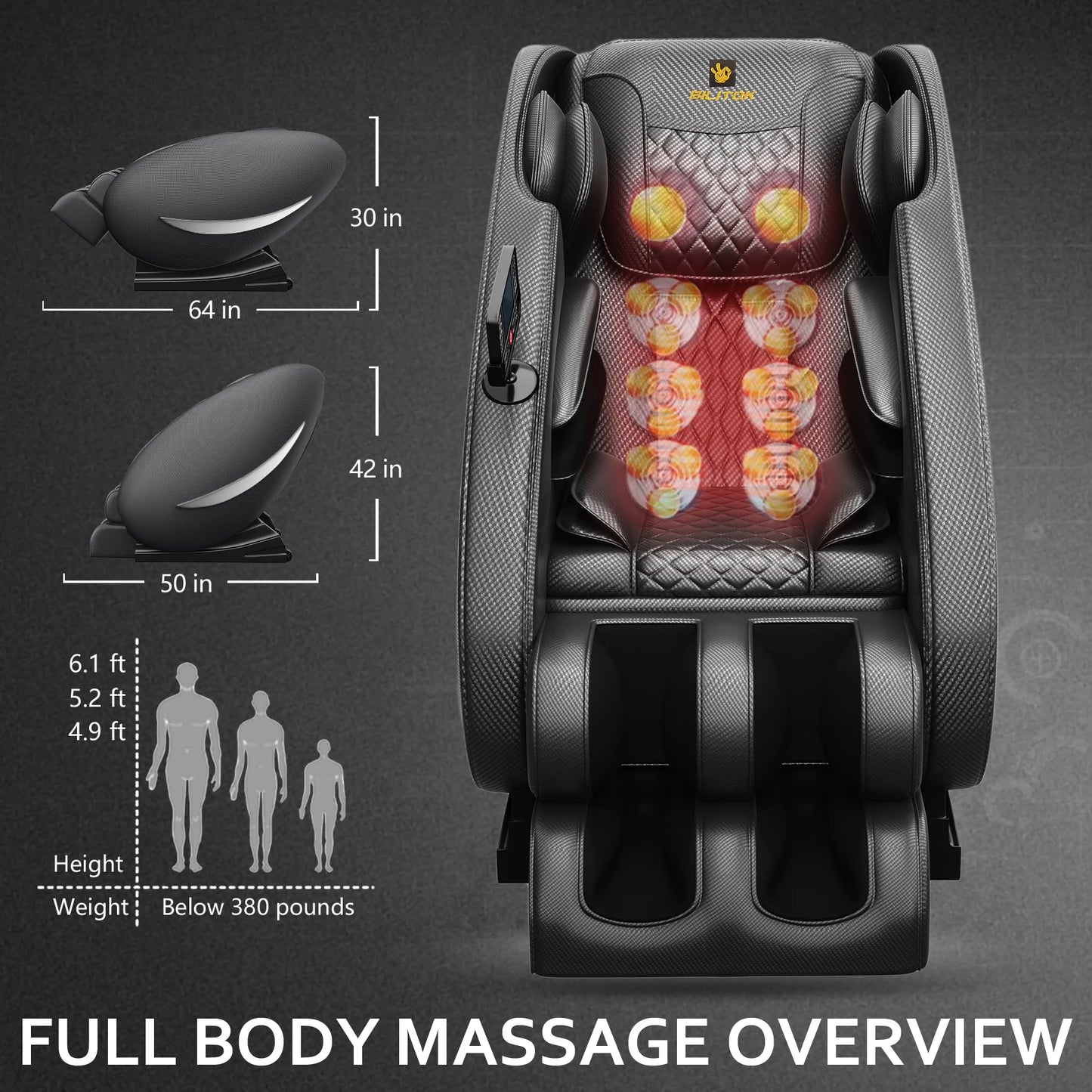 Massage Chair Recliner Neck Massager with Zero Gravity Heating and Bluetooth Functions (Black)