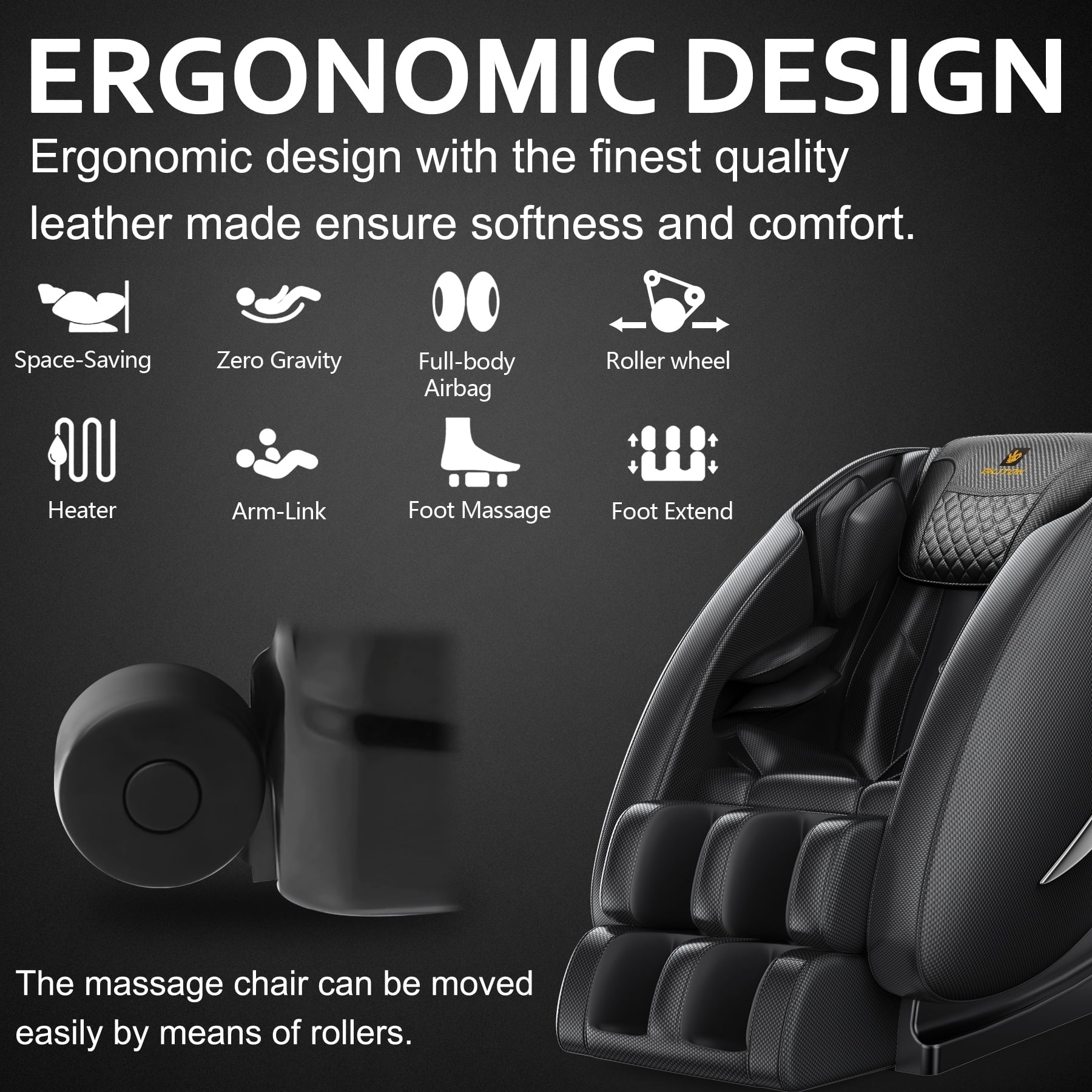 Massage Chair Recliner Neck Massager with Zero Gravity Heating and Bluetooth Functions (Black)