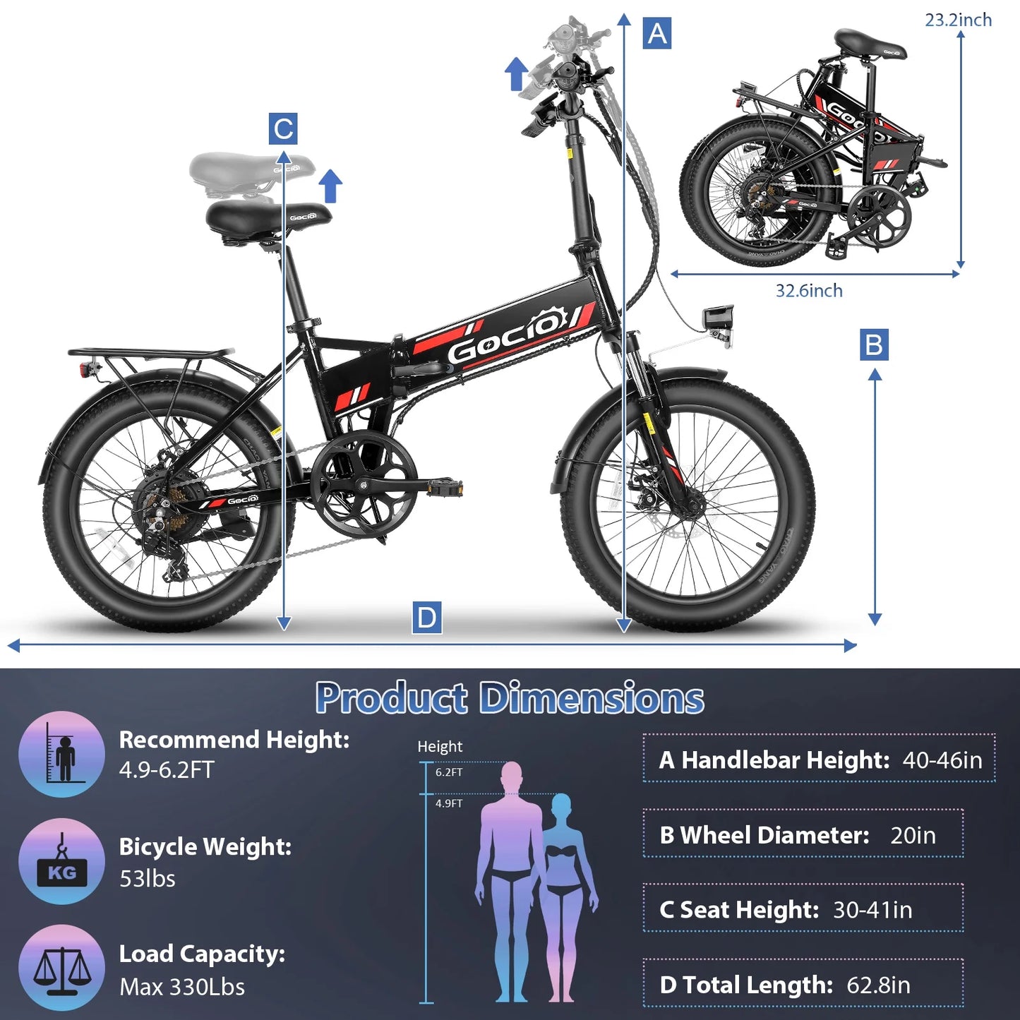 500W Folding Electric Bike, 20''*2.4" Commuter Bike, Aluminum Lightweight Electric Bicycle, Ebike 48V 7.8Ah Removable Lithium-Ion Battery, Urban Electric Bikes for Adults UL2849