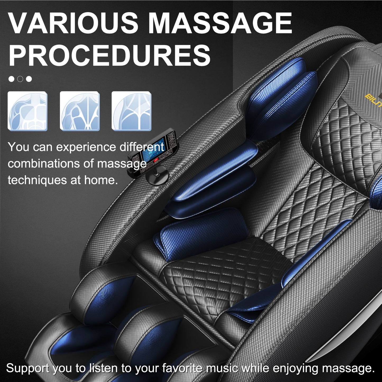 Massage Chair Recliner Neck Massager with Zero Gravity Heating and Bluetooth Functions (Black)